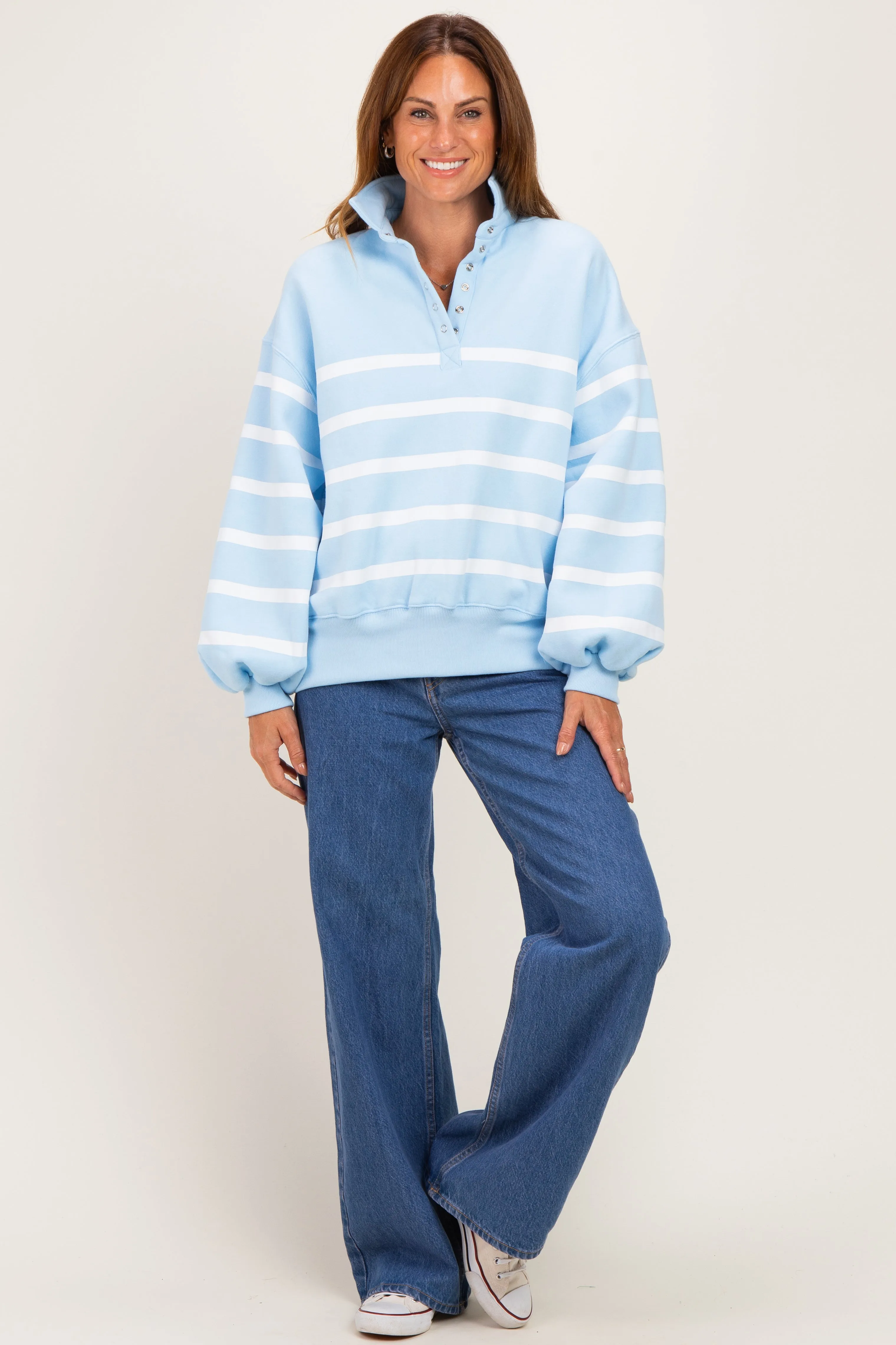 Light Blue Striped Snap Button Pullover sold by Pinkblush product image thumbnail 2