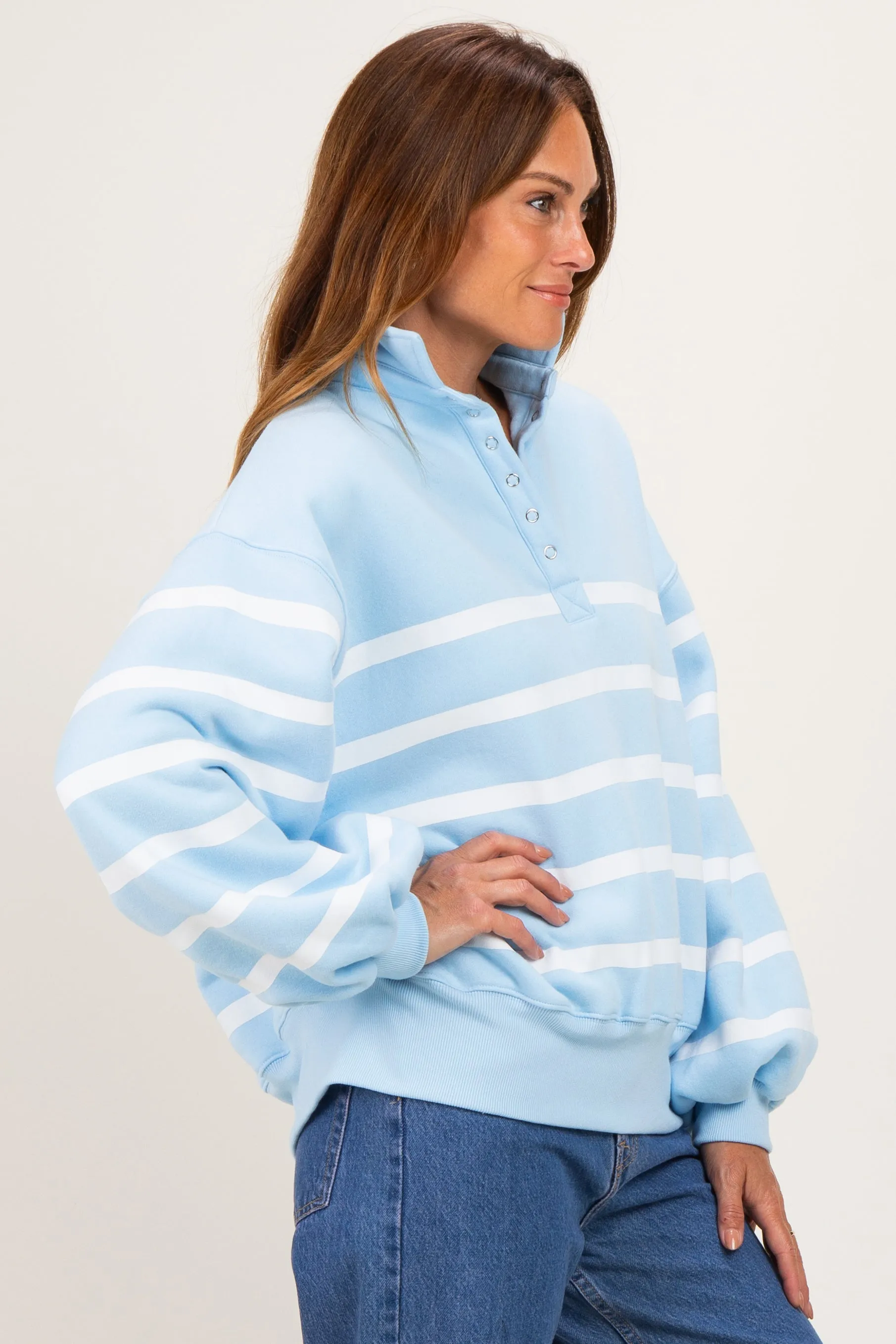 Light Blue Striped Snap Button Pullover sold by Pinkblush product image thumbnail 3