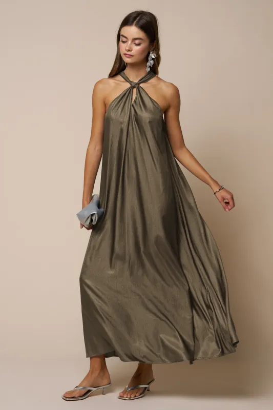 Mushroom Halter Back Bow Tie Maxi Dress made by Lalavon