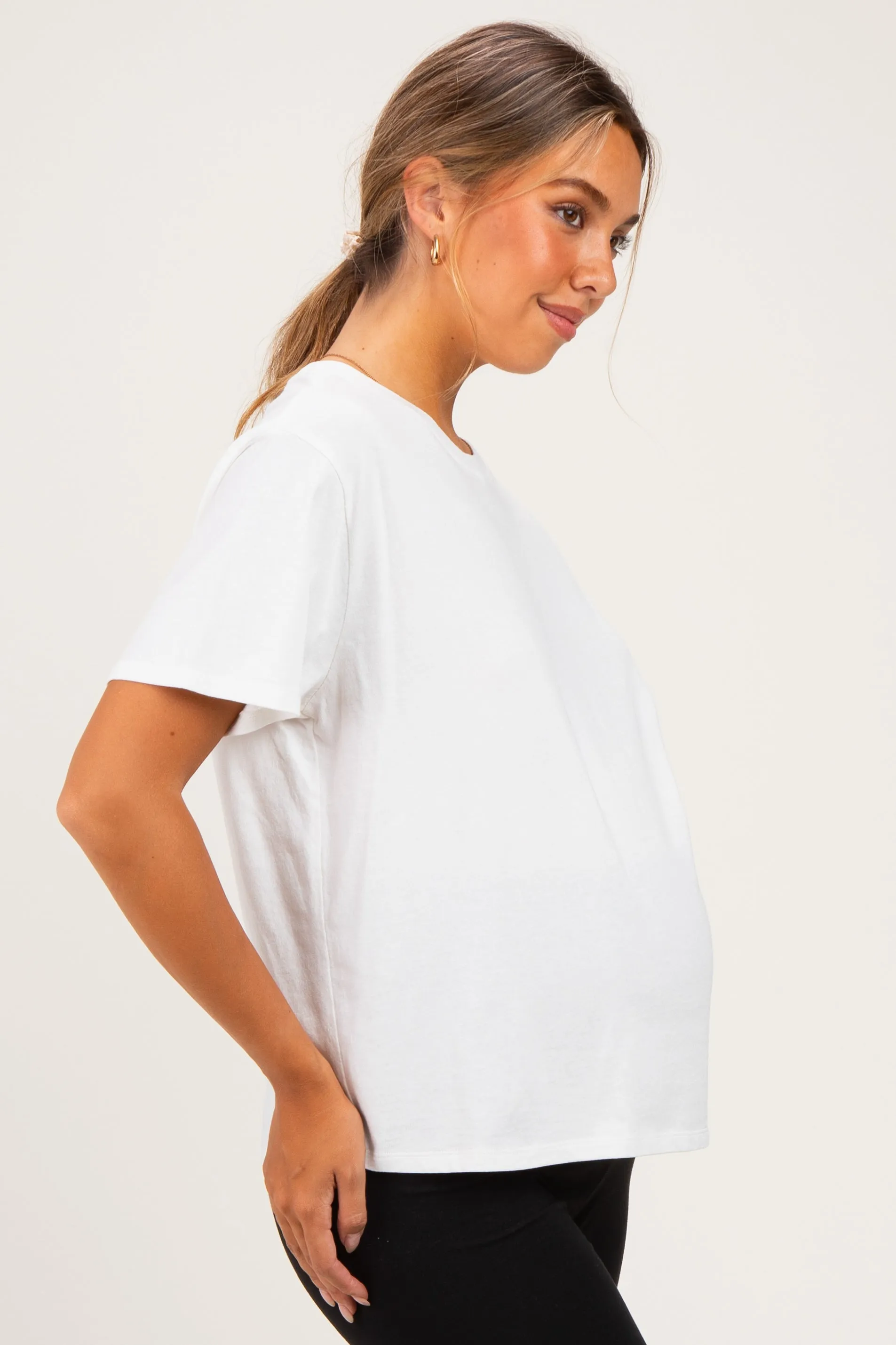 White Maternity Crew Neck T-Shirt sold by Pinkblush product image thumbnail 5