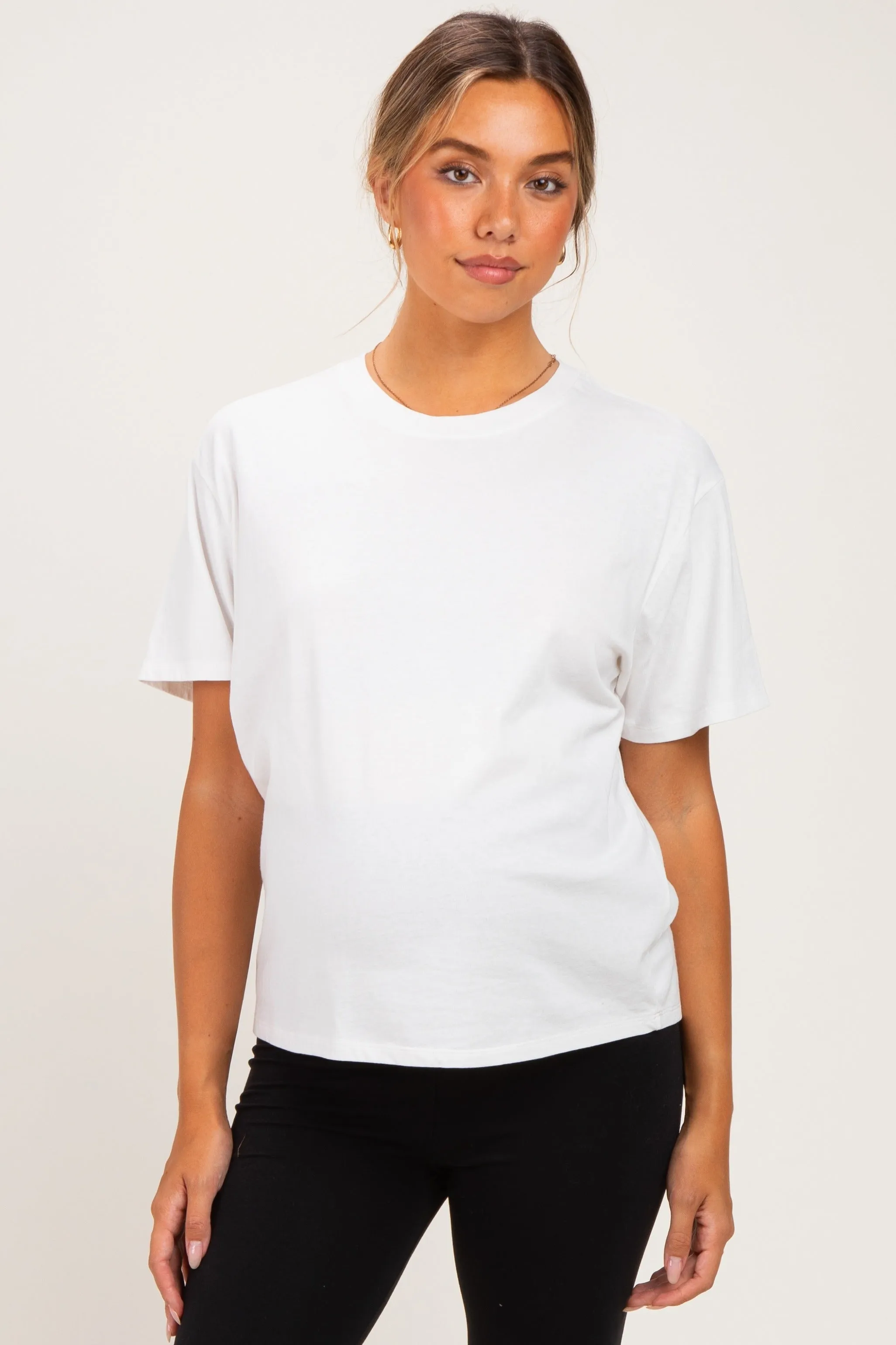 White Maternity Crew Neck T-Shirt sold by Pinkblush product image thumbnail 2