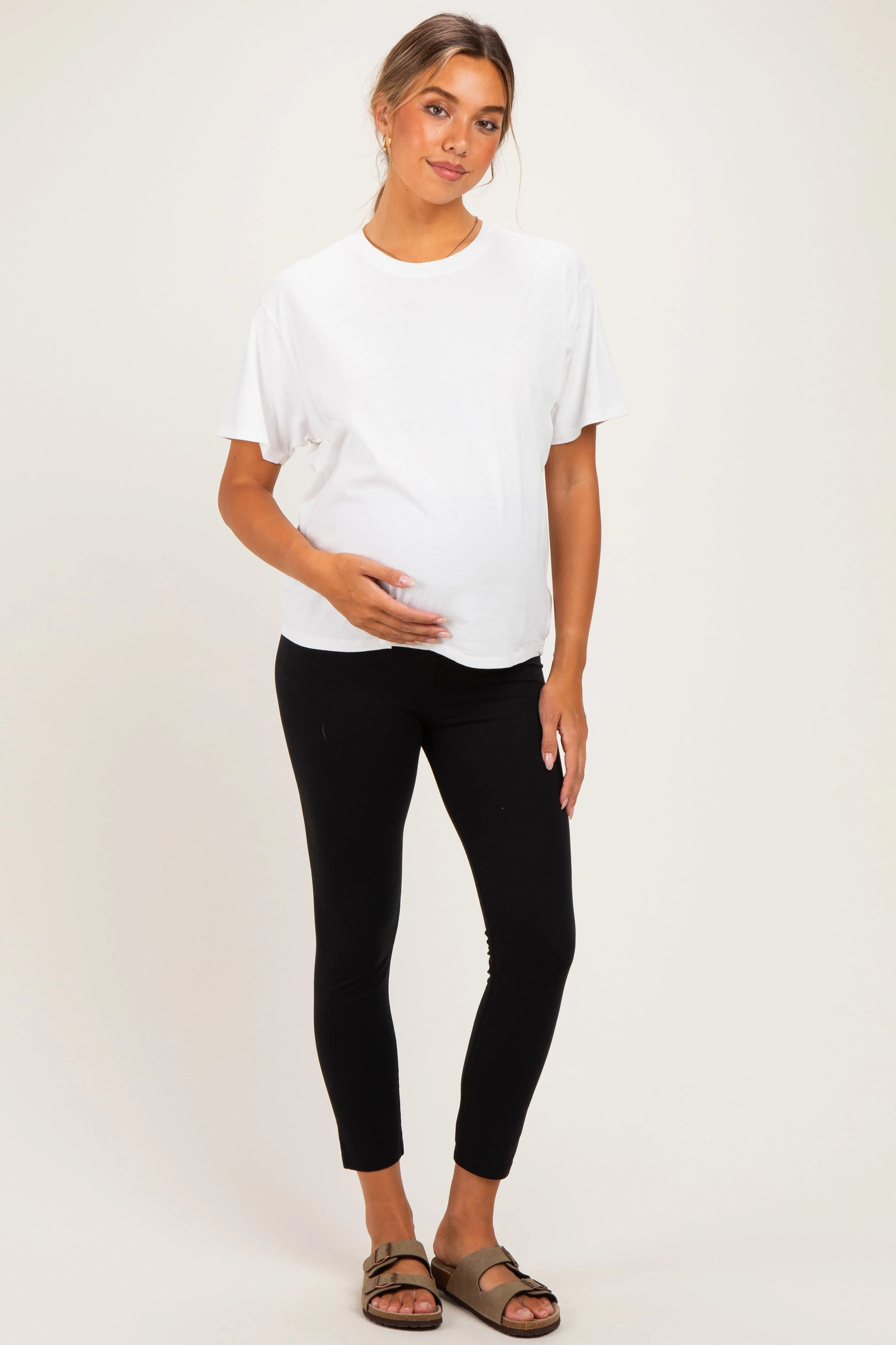 White Maternity Crew Neck T-Shirt sold by Pinkblush product image thumbnail 3