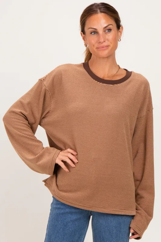Brown Striped Long Sleeve Crewneck Shirt made by Pinkblush