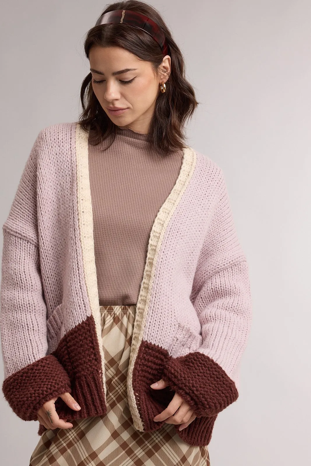 Pink Colorblock Chunky Knit Maternity Cardigan sold by Pinkblush product image thumbnail 5