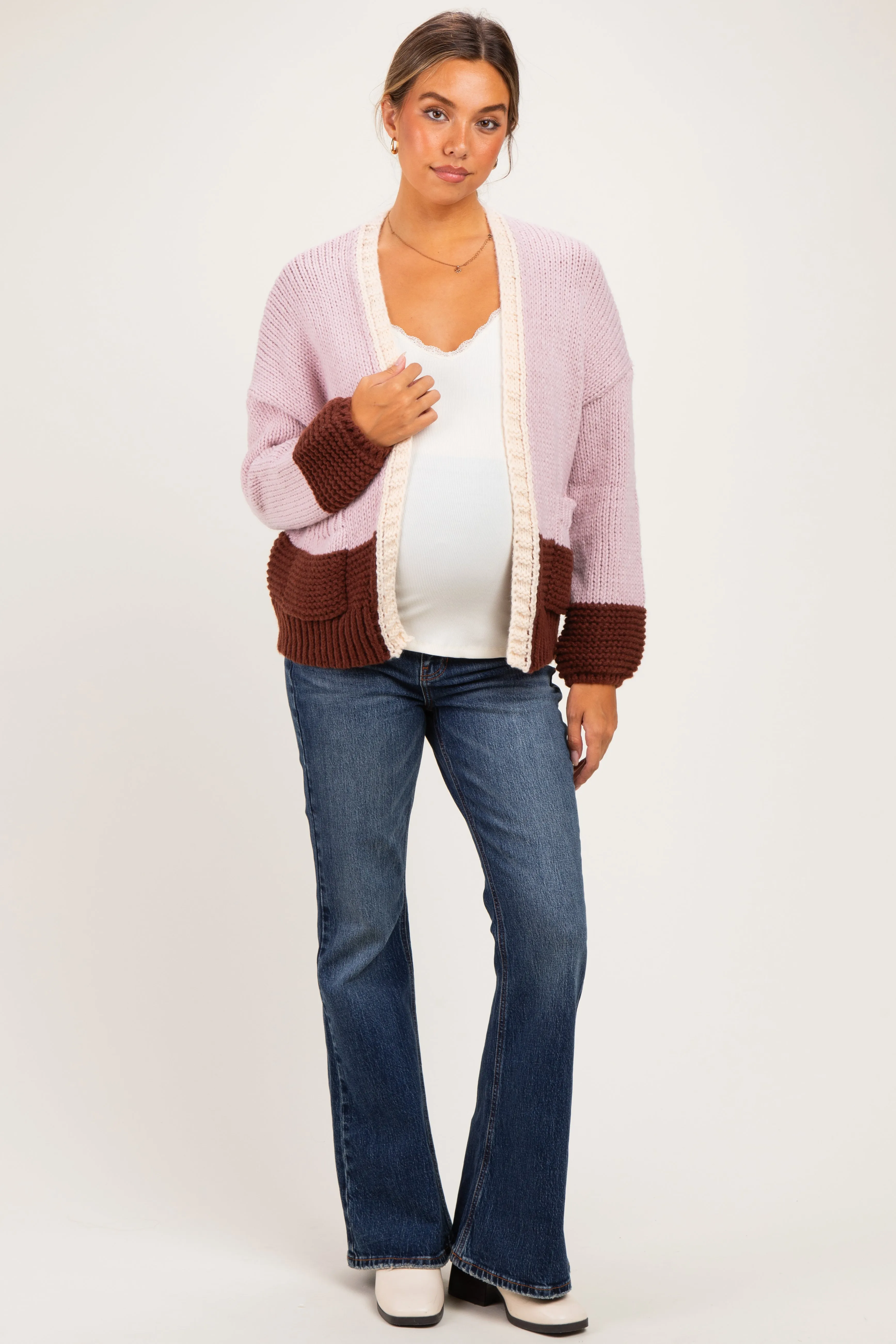 Pink Colorblock Chunky Knit Maternity Cardigan sold by Pinkblush product image thumbnail 2