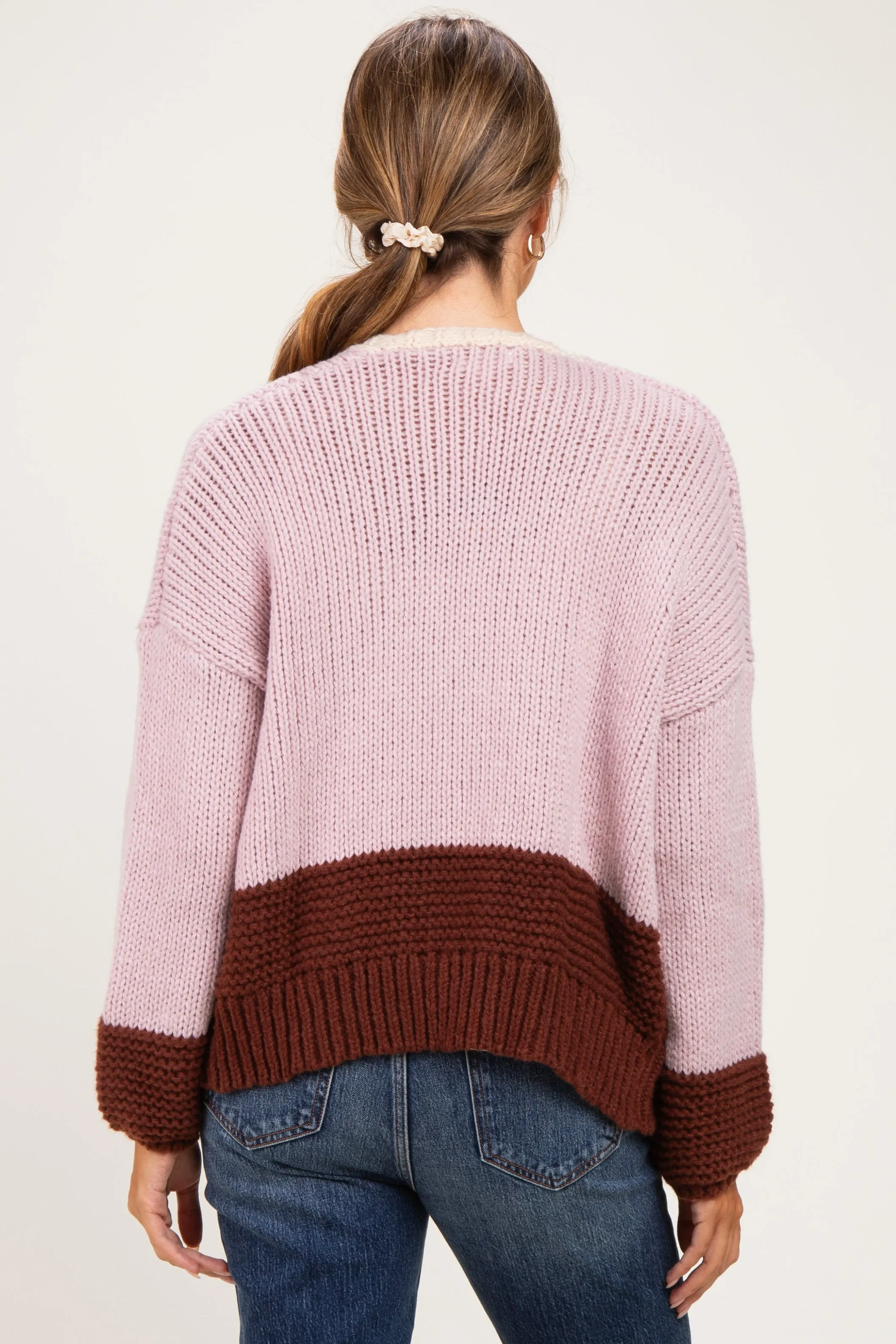 Pink Colorblock Chunky Knit Maternity Cardigan sold by Pinkblush product image thumbnail 4