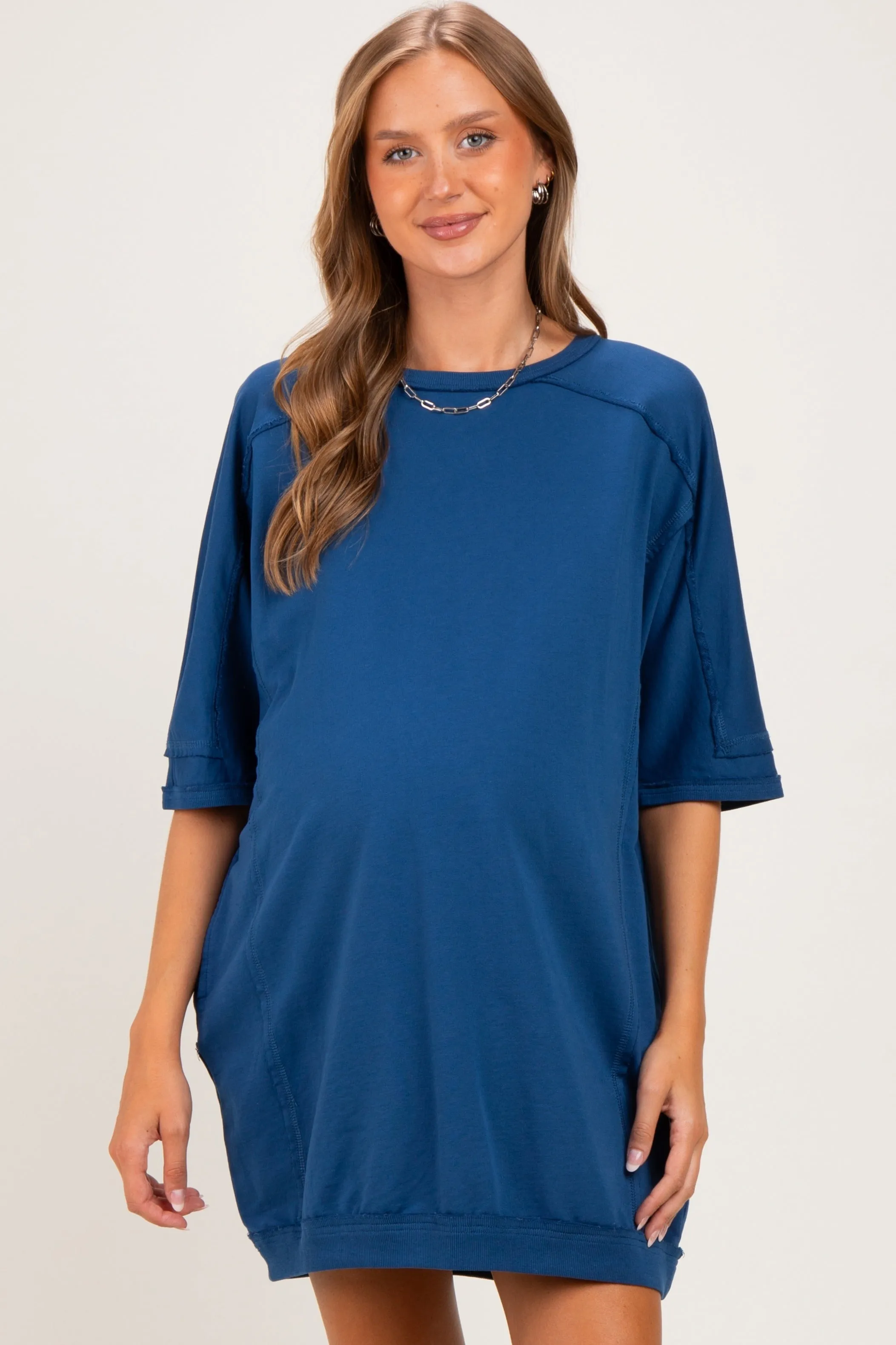 Navy Indigo Oversized Maternity T-Shirt Dress sold by Pinkblush