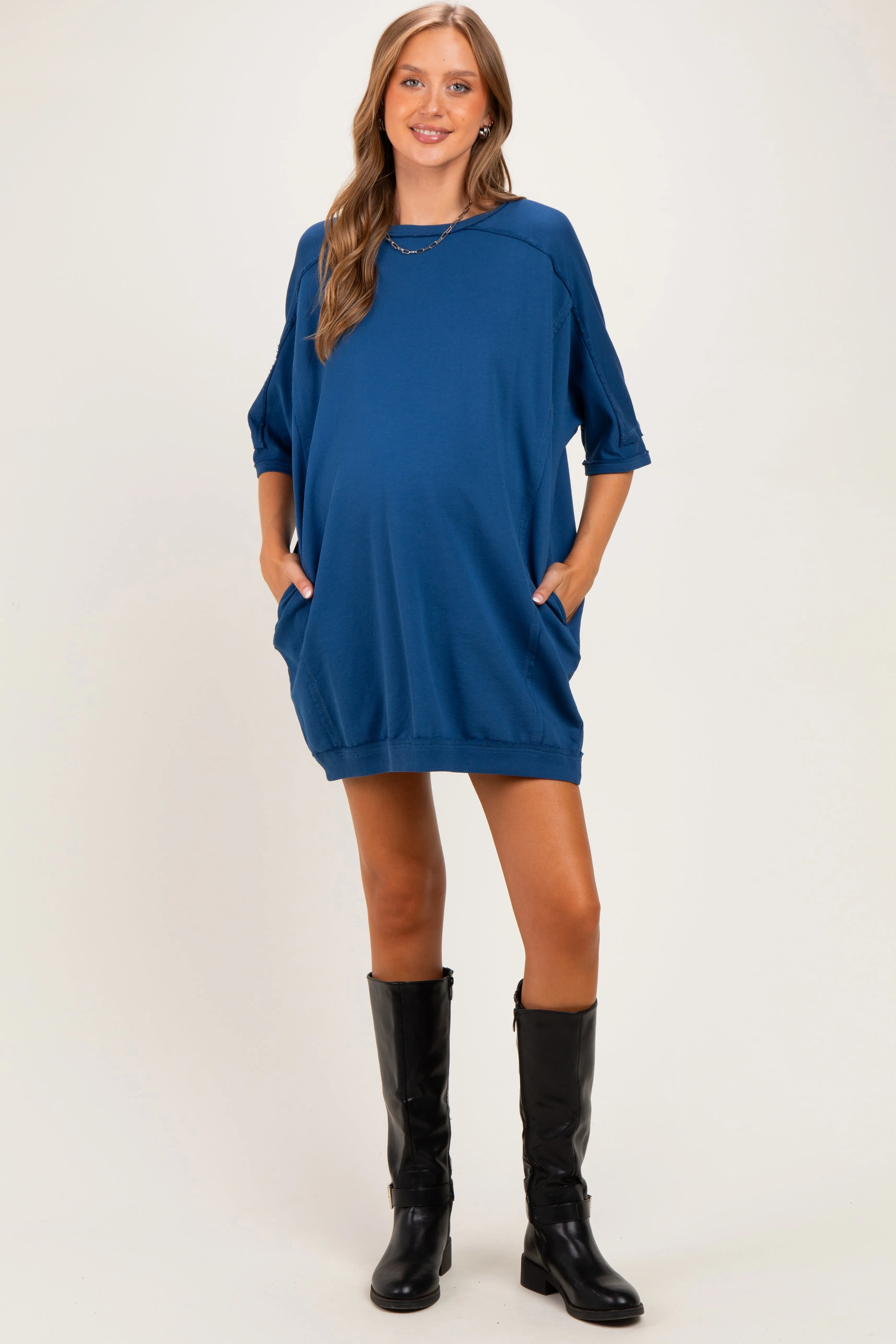Navy Indigo Oversized Maternity T-Shirt Dress sold by Pinkblush product image thumbnail 2