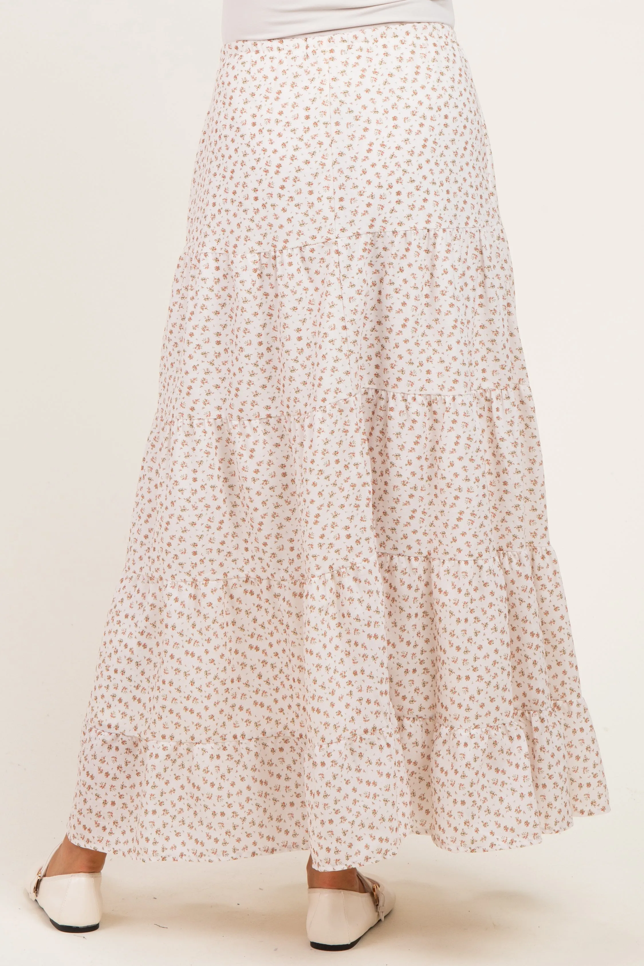 Cream Floral Drawstring Tiered Maternity Maxi Skirt sold by Pinkblush product image thumbnail 4