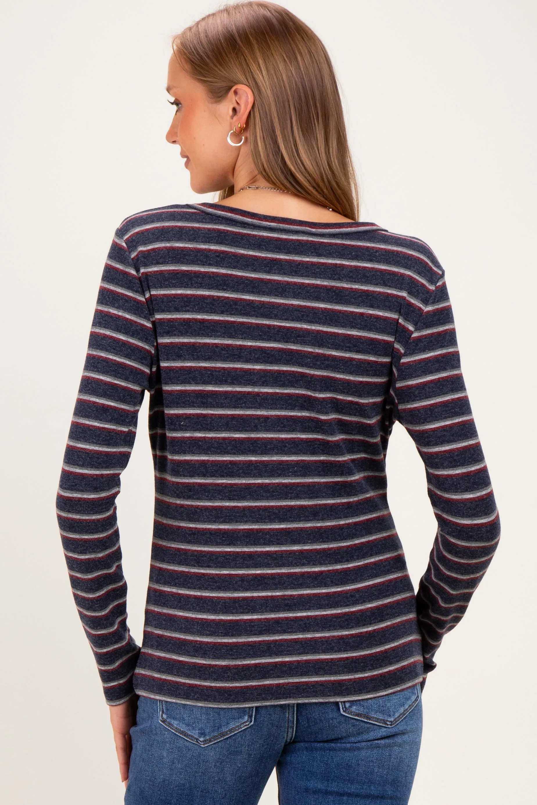 Navy Double Striped Long Sleeve Maternity Top sold by Pinkblush product image thumbnail 3