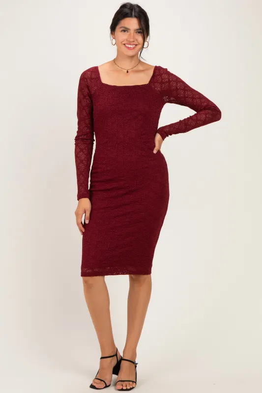 Burgundy Long Sleeve Fitted Lace Dress made by Pinkblush