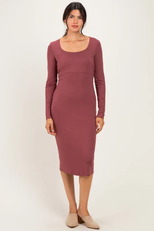 Burgundy Basic Square Neck Midi Dress made by Pinkblush