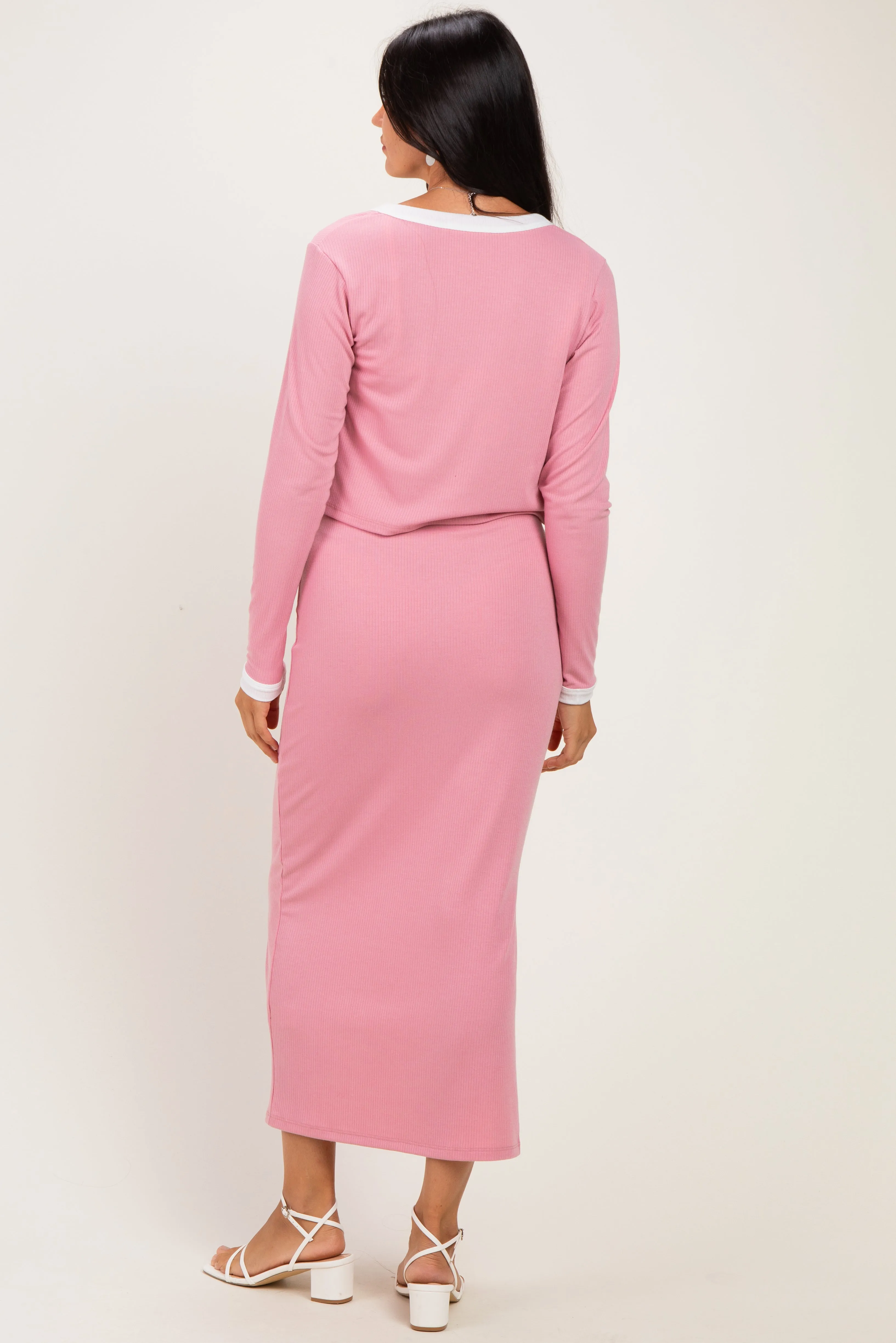 Mauve/ Cream Color Block Sleeveless Fitted Dress Cardigan Set sold by Pinkblush product image thumbnail 3