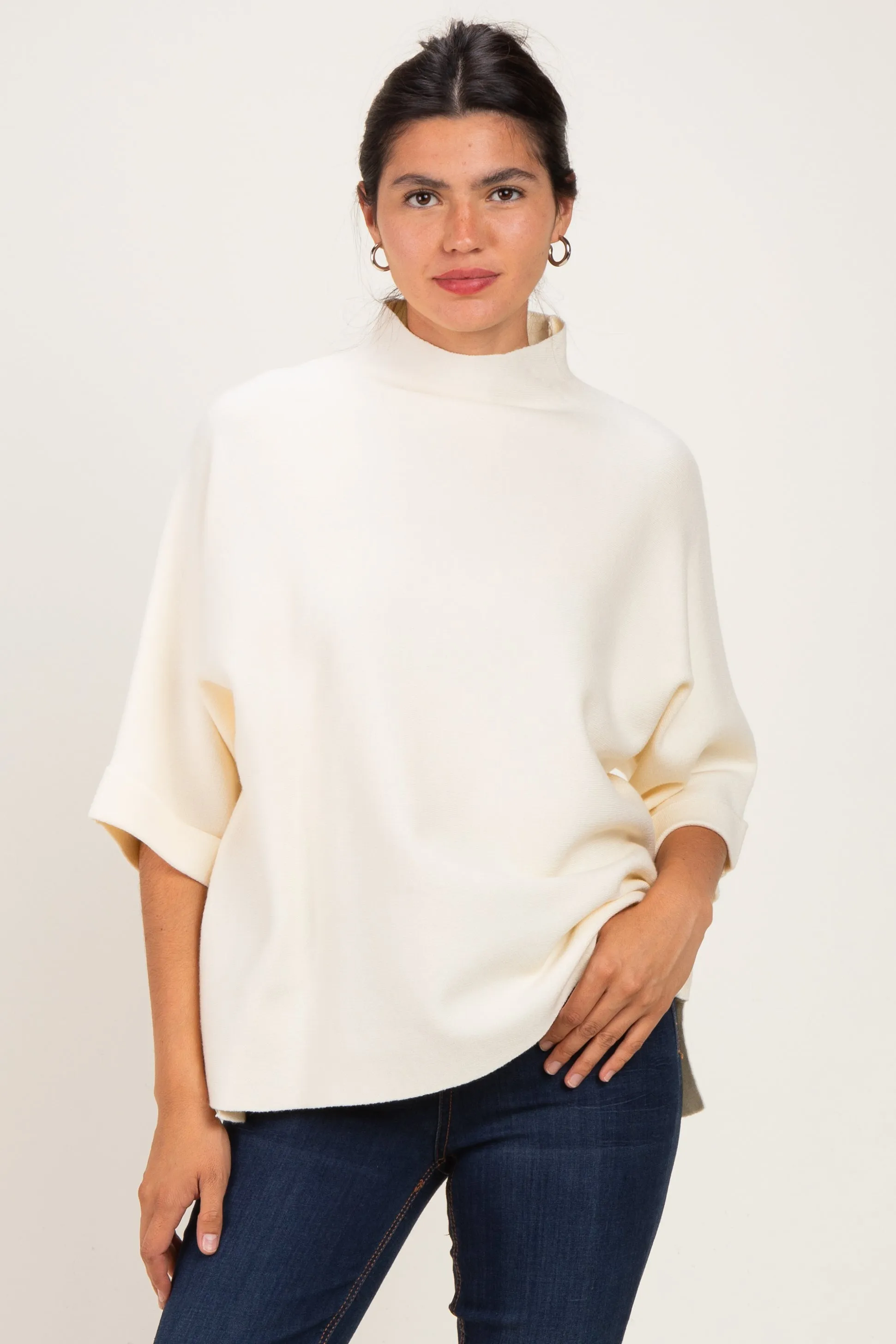 Cream Mock Neck Dolman Short Sleeve Top sold by Pinkblush