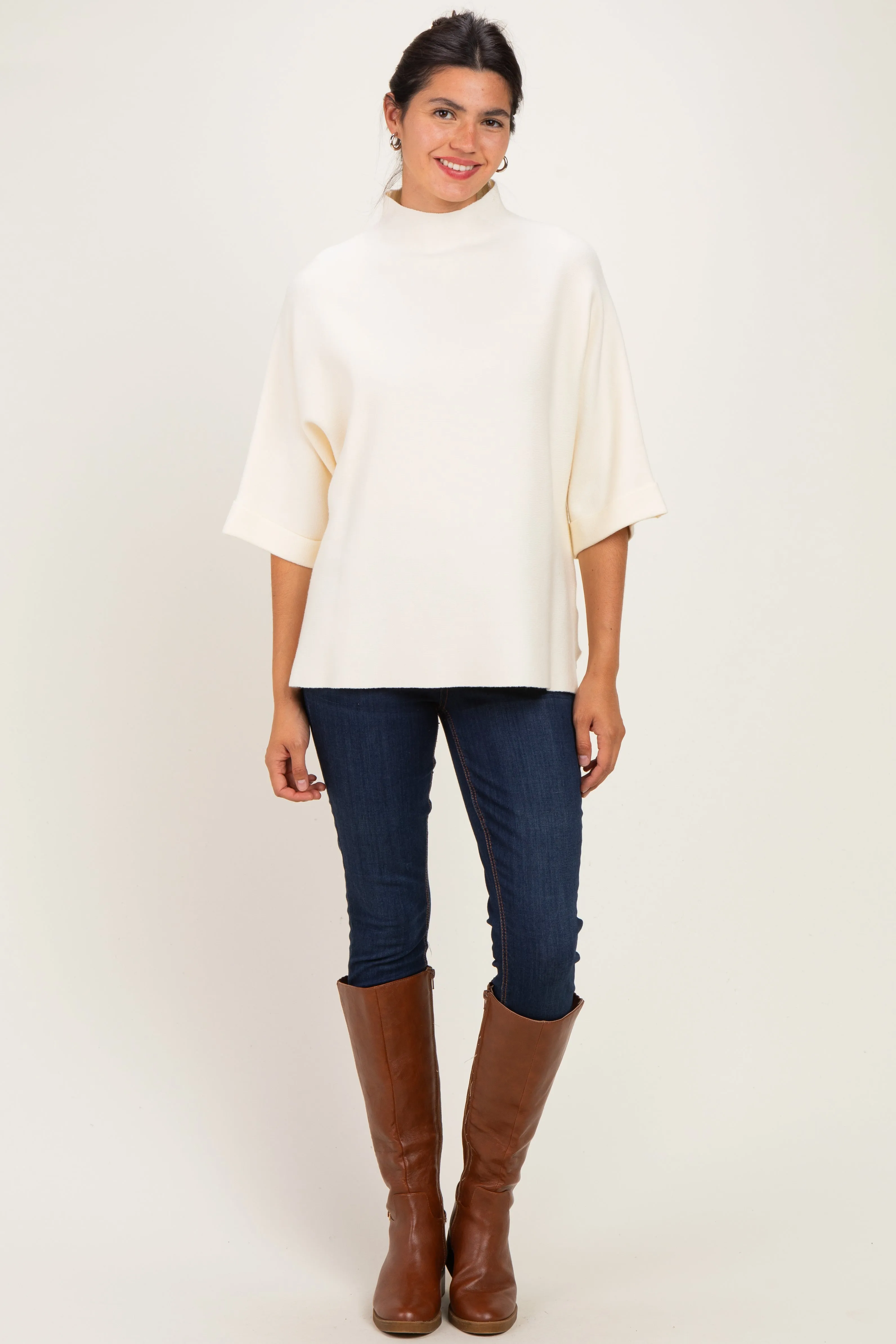 Cream Mock Neck Dolman Short Sleeve Top sold by Pinkblush product image thumbnail 2