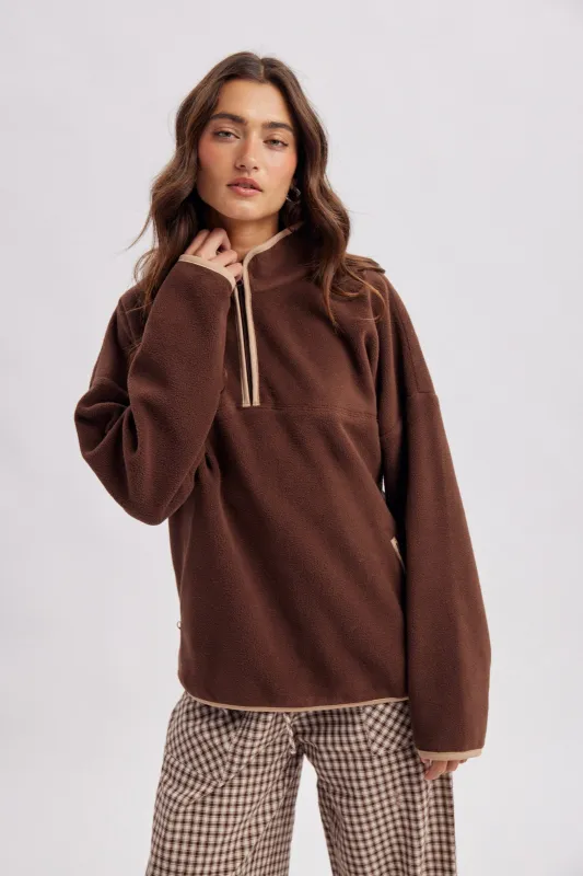 Espresso Half Zip Fleece Pullover made by Wishlist