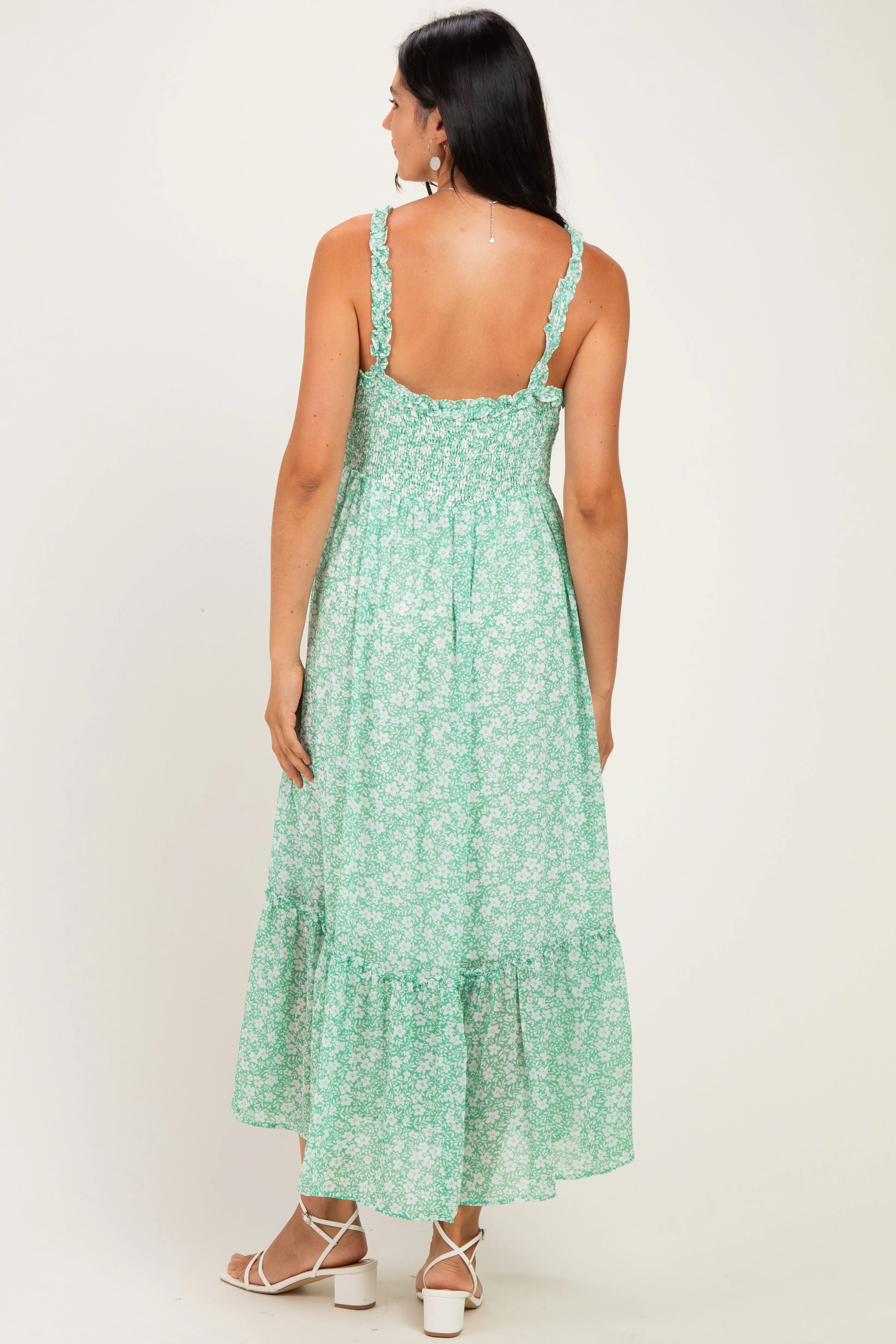 Mint Green Floral Ruffle Strap Button Down Dress sold by Pinkblush product image thumbnail 3