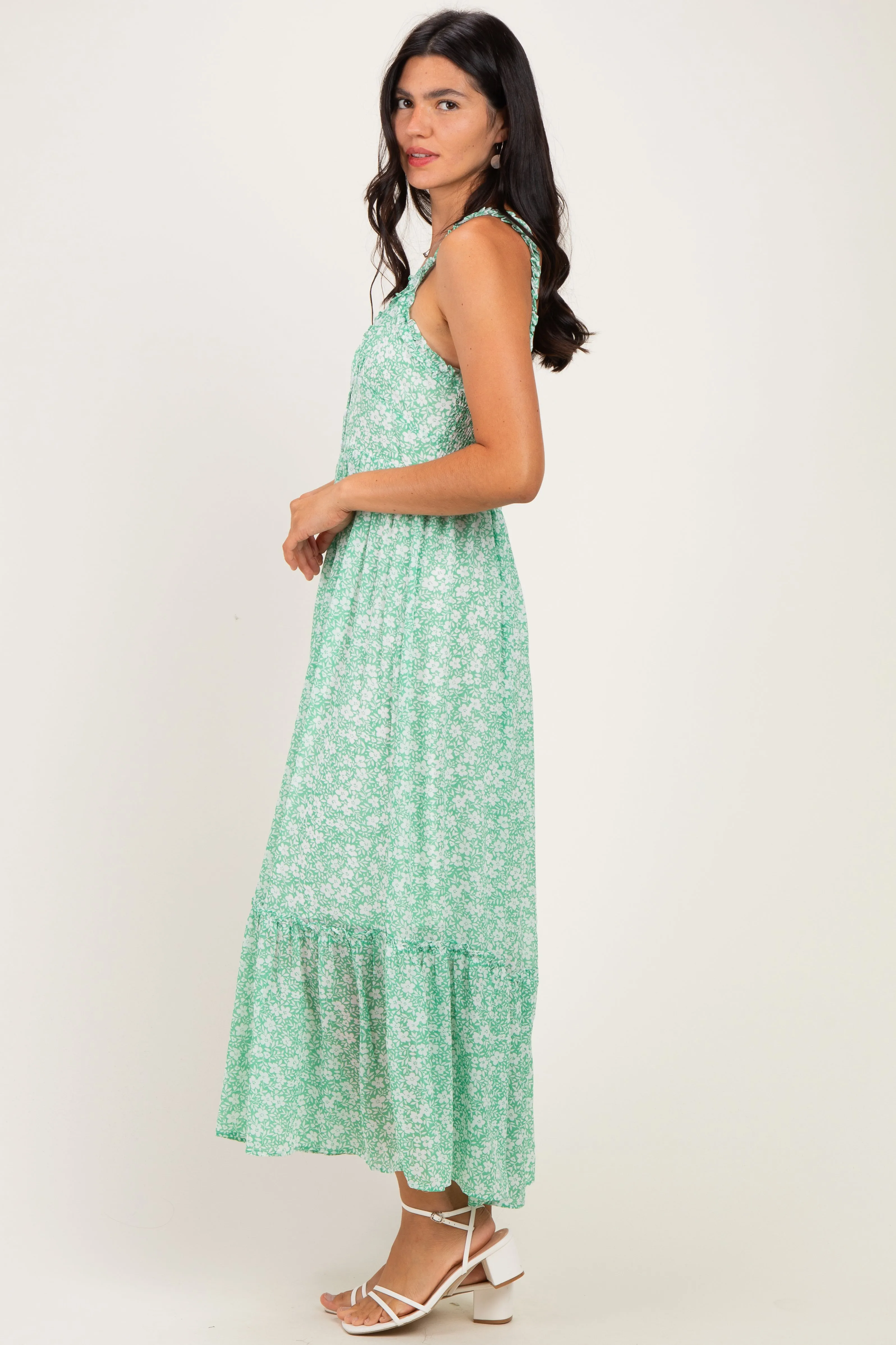 Mint Green Floral Ruffle Strap Button Down Dress sold by Pinkblush product image thumbnail 2