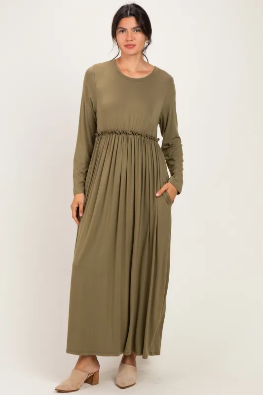 Olive Empire Waist Long Sleeve Maxi Dress made by Pinkblush