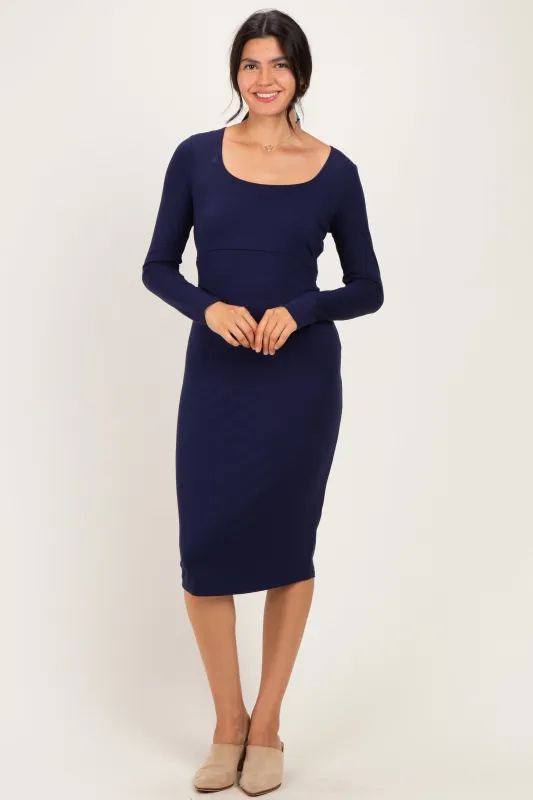 Navy Basic Square Neck Midi Dress made by Pinkblush