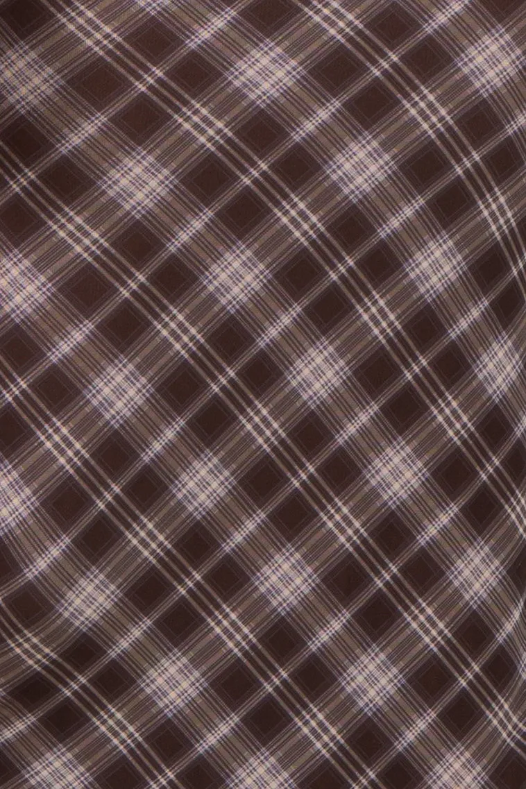 Brown Plaid Mesh Mock Neck Ruched Dress sold by Pinkblush product image thumbnail 2