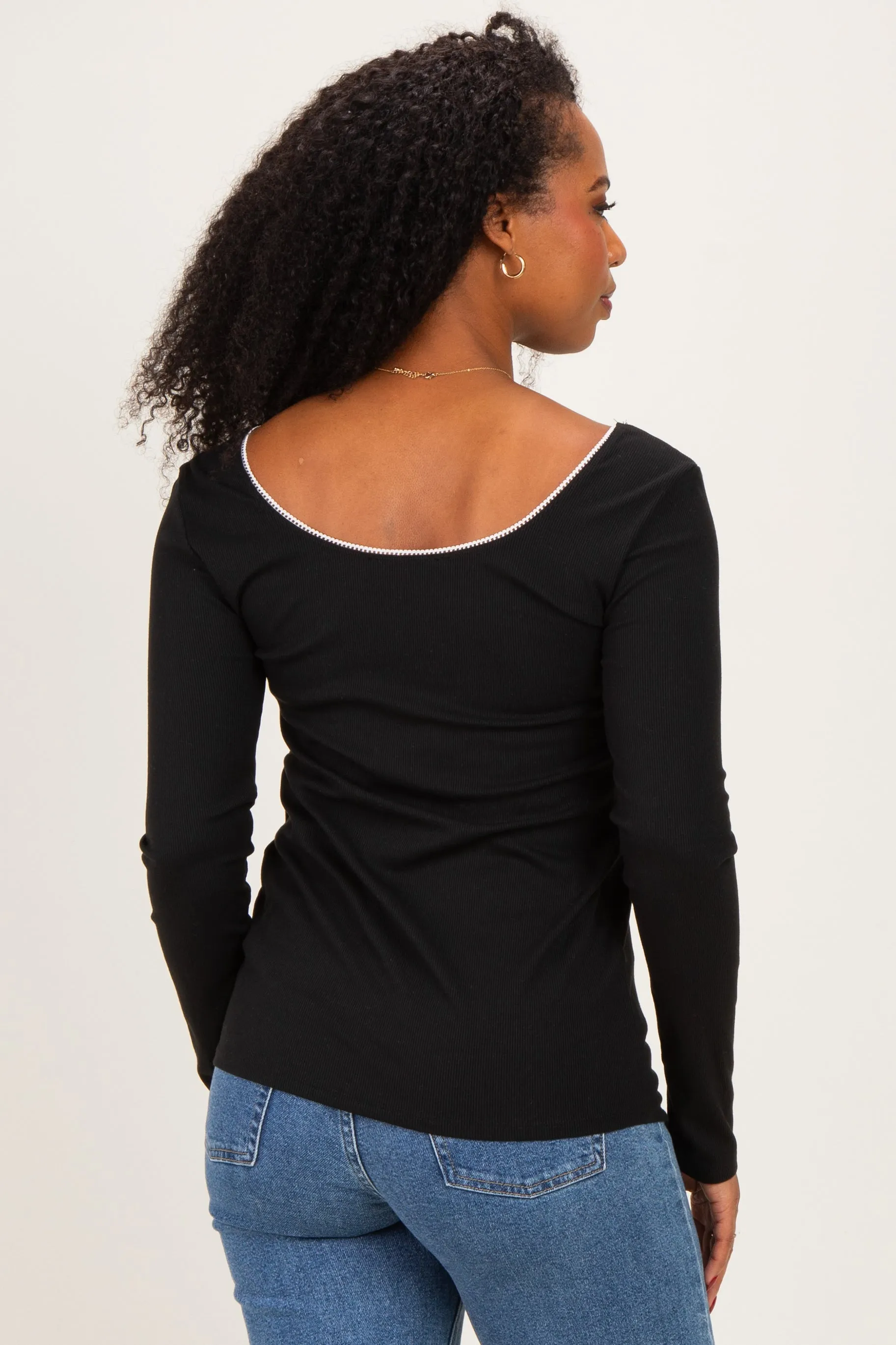 Black Ribbed Rosette Trim Detail Long Sleeve Top sold by Pinkblush product image thumbnail 4