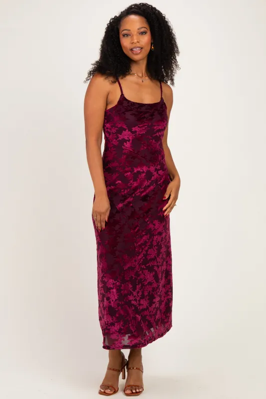 Burgundy Floral Burnout Velvet Midi Dress made by BaeVely