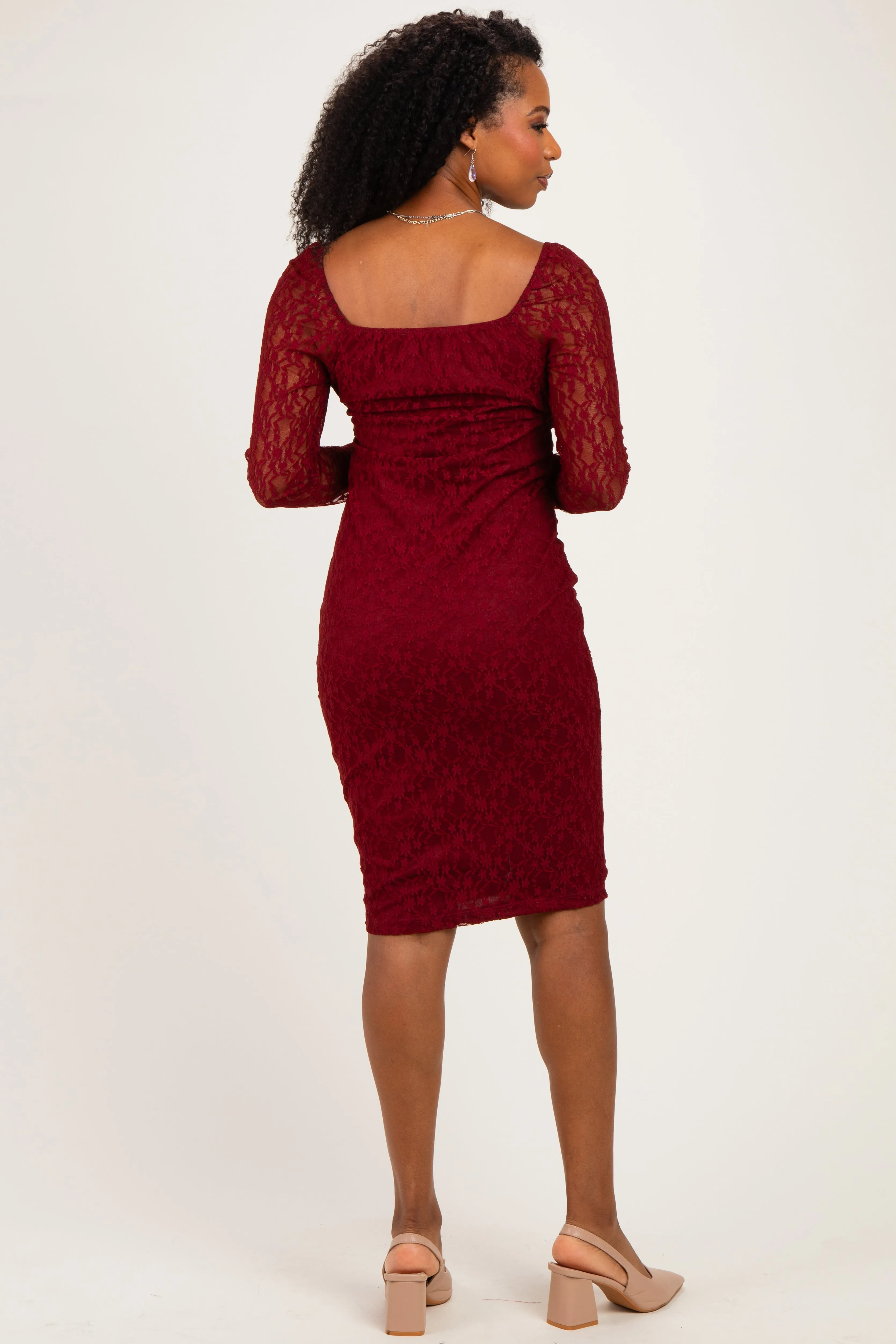 Burgundy Lace Long Sleeve Midi Dress sold by Pinkblush product image thumbnail 3