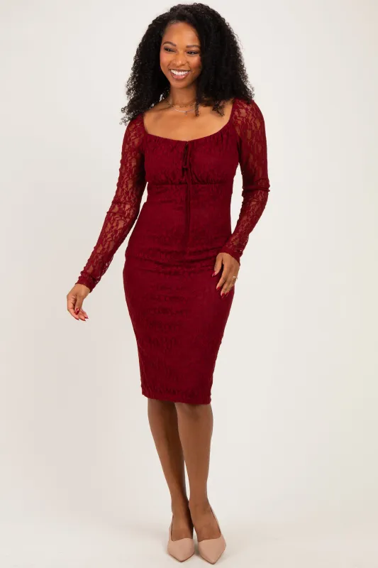 Burgundy Lace Long Sleeve Midi Dress made by Pinkblush