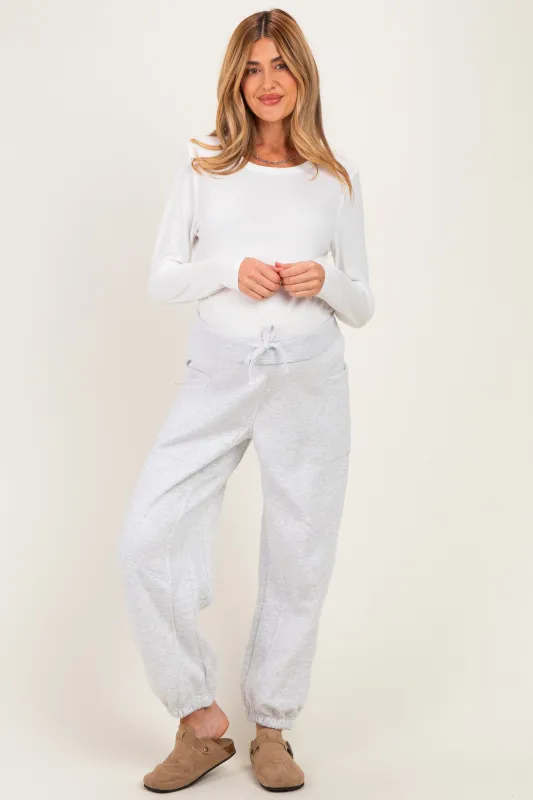 Heather Grey Terry Drawstring Maternity Joggers made by Rae Mode