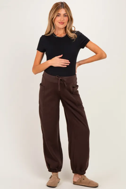 Espresso Terry Drawstring Maternity Joggers made by Rae Mode