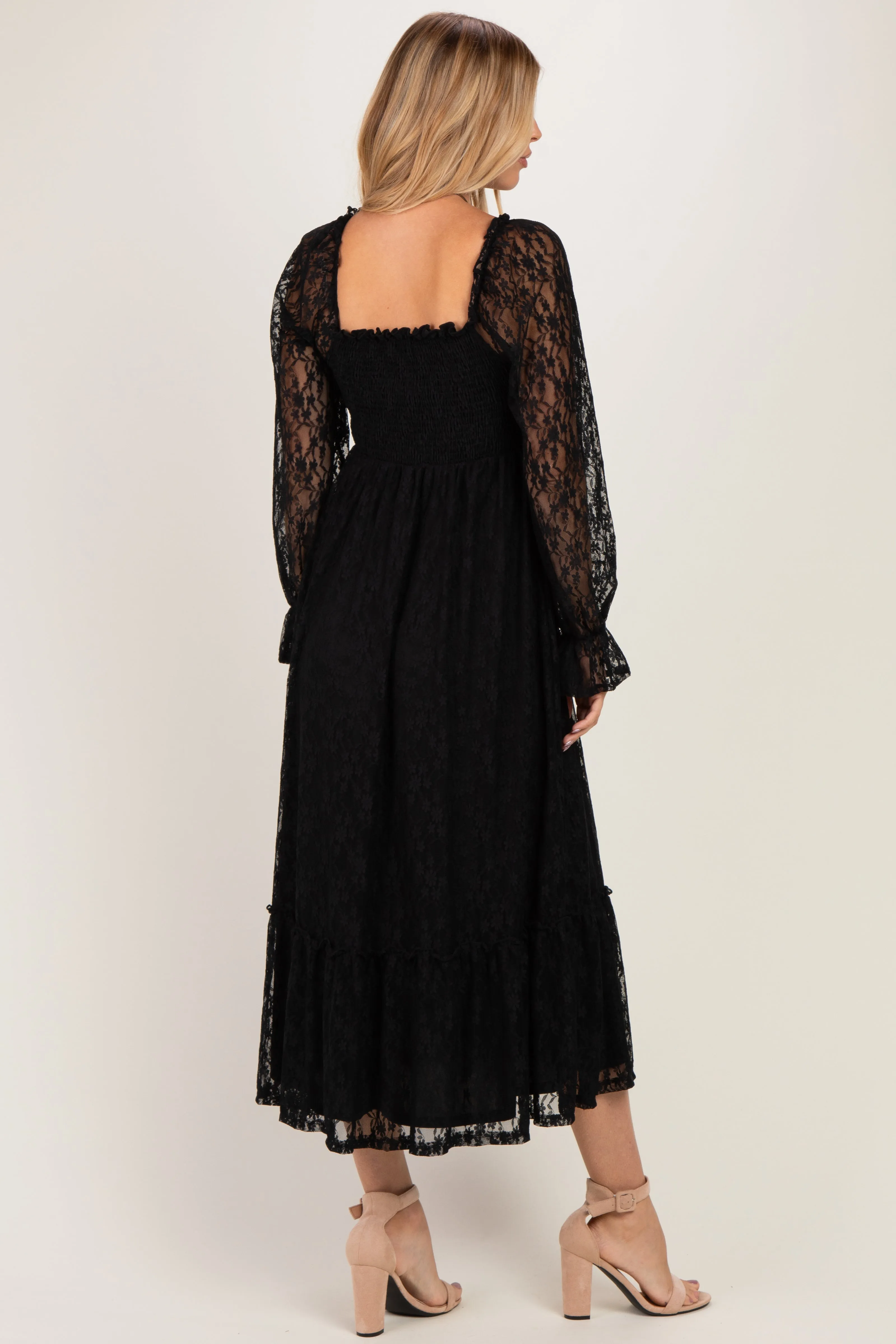 Black Sweetheart Lace Long Sleeve Maxi Dress sold by Pinkblush product image thumbnail 3