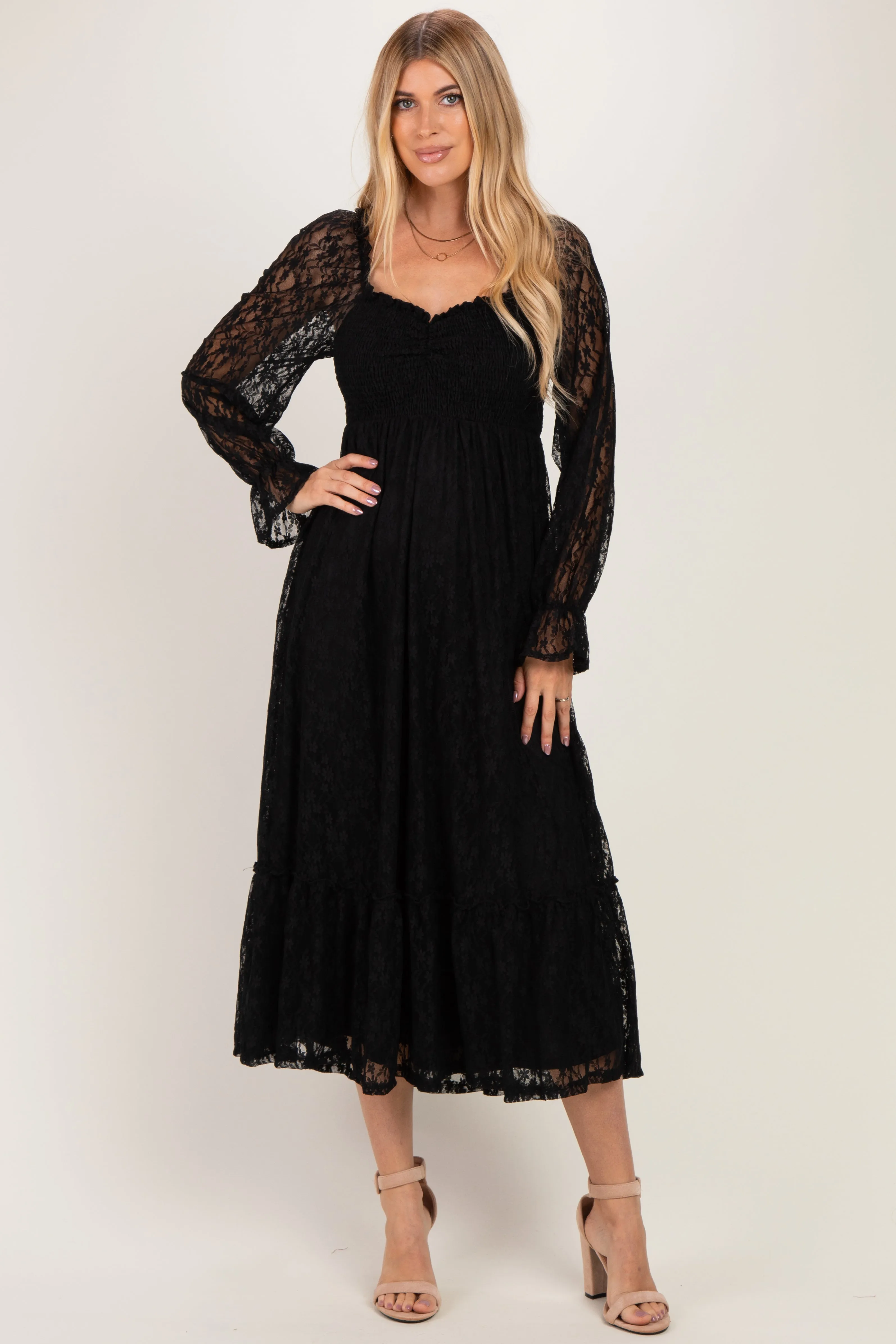 Black Sweetheart Lace Long Sleeve Maxi Dress sold by Pinkblush