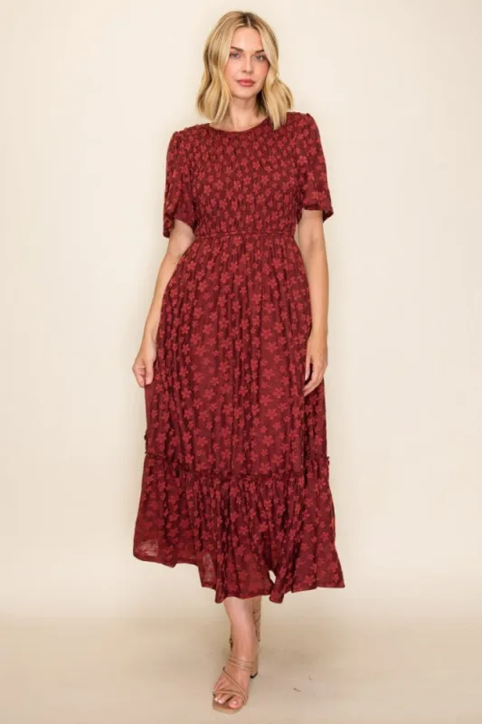 Merlot Smocked Bodice Tiered Dress made by tea n rose