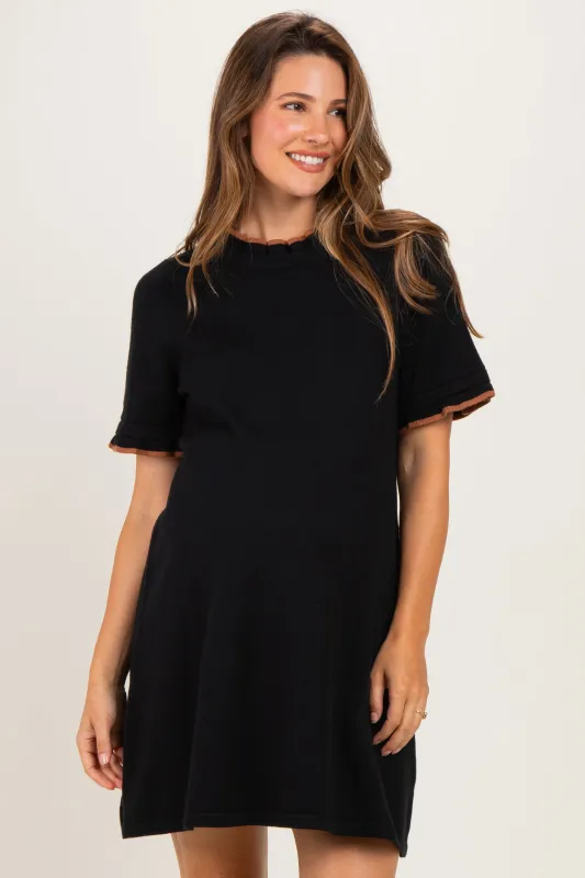 Black Contrast Ruffle Maternity T-Shirt Dress made by JODIFL