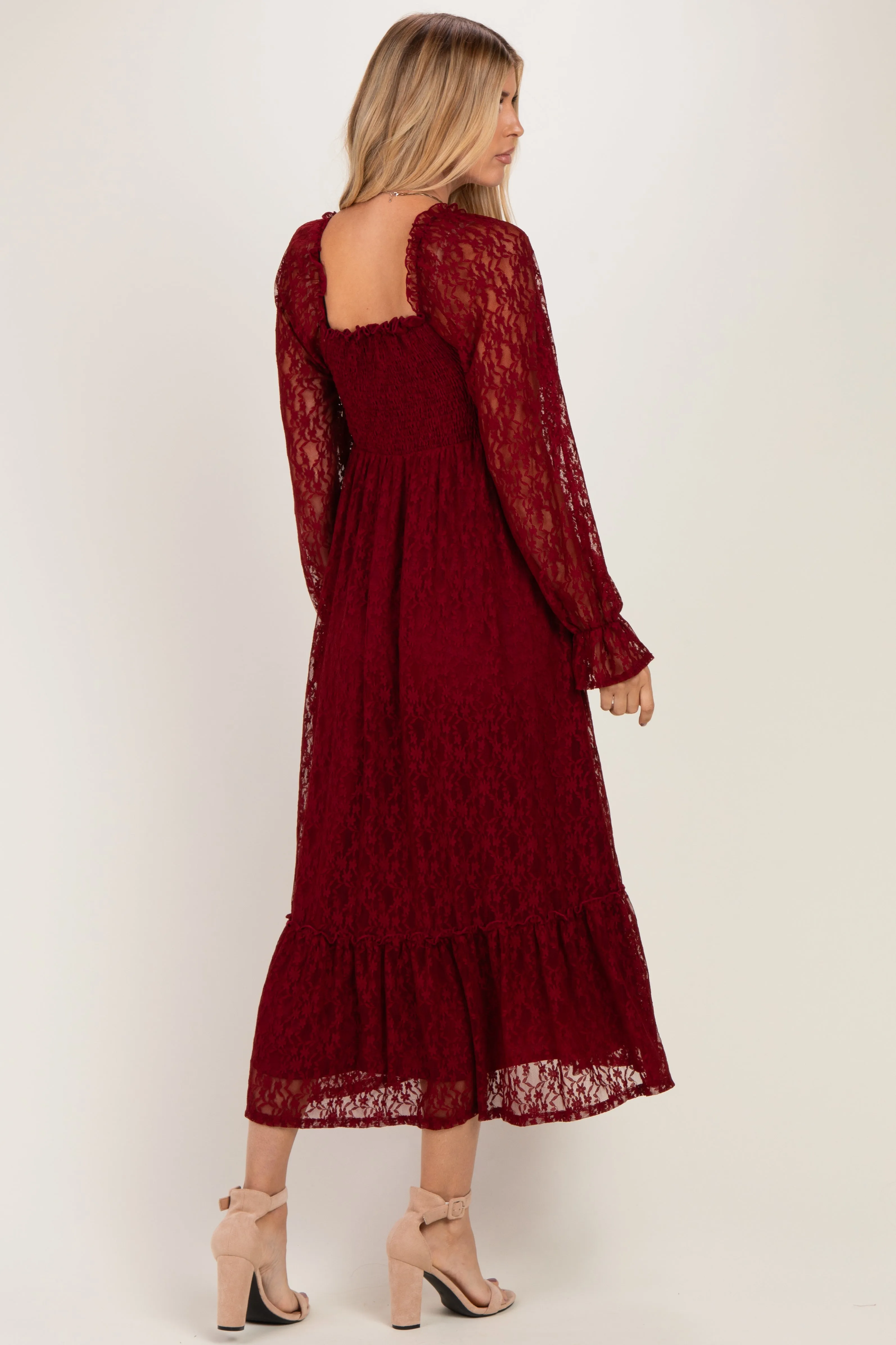 Burgundy Sweetheart Lace Long Sleeve Maxi Dress sold by Pinkblush product image thumbnail 3