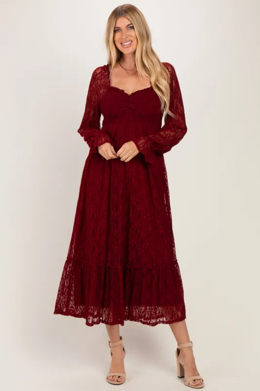 Burgundy Sweetheart Lace Long Sleeve Maxi Dress made by Pinkblush