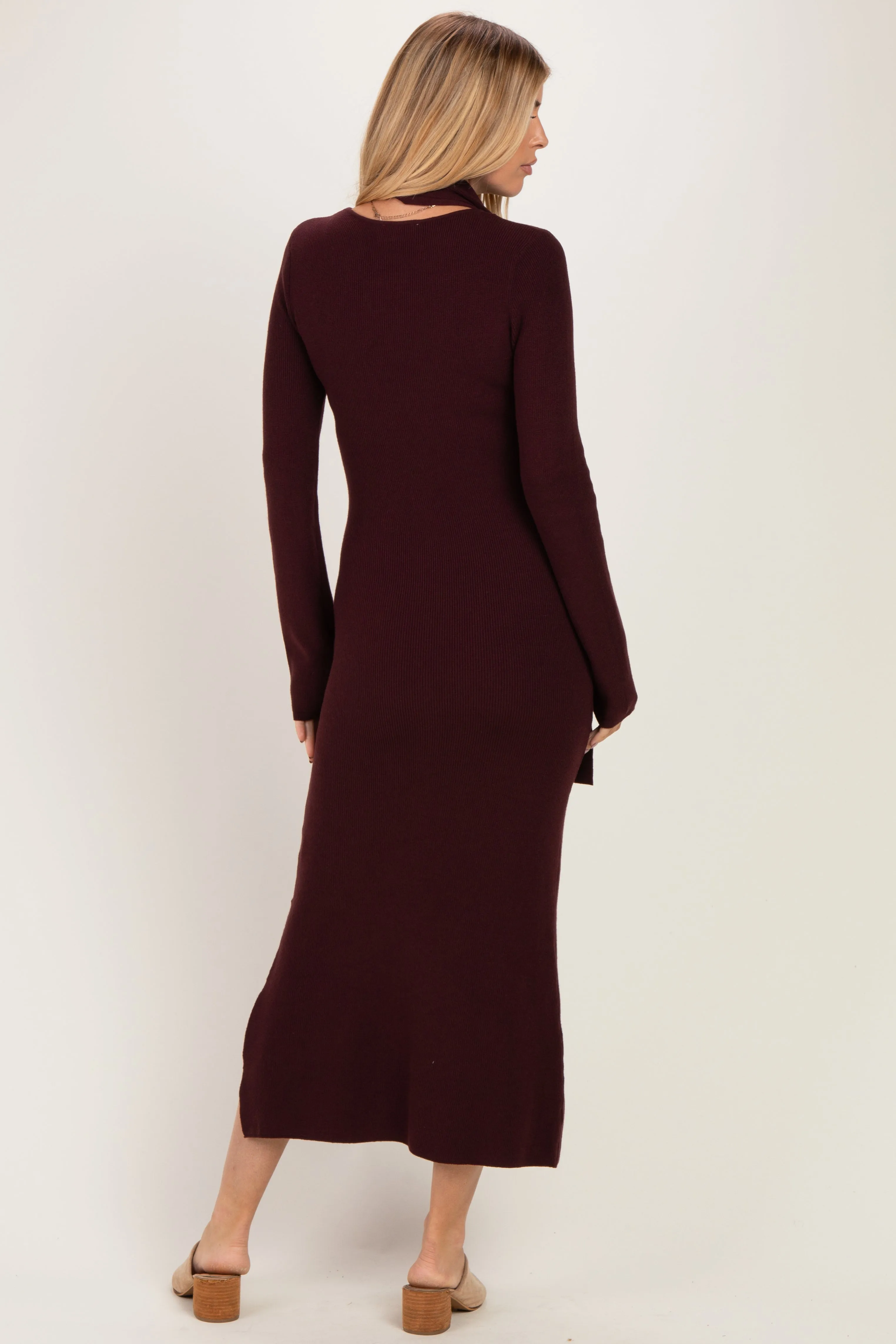 Burgundy Ribbed Knit Scarf Midi Dress sold by Pinkblush product image thumbnail 3
