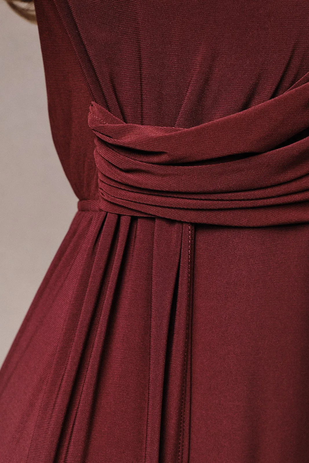 Burgundy Long Sleeve Side Drape Midi Dress sold by Pinkblush product image thumbnail 4