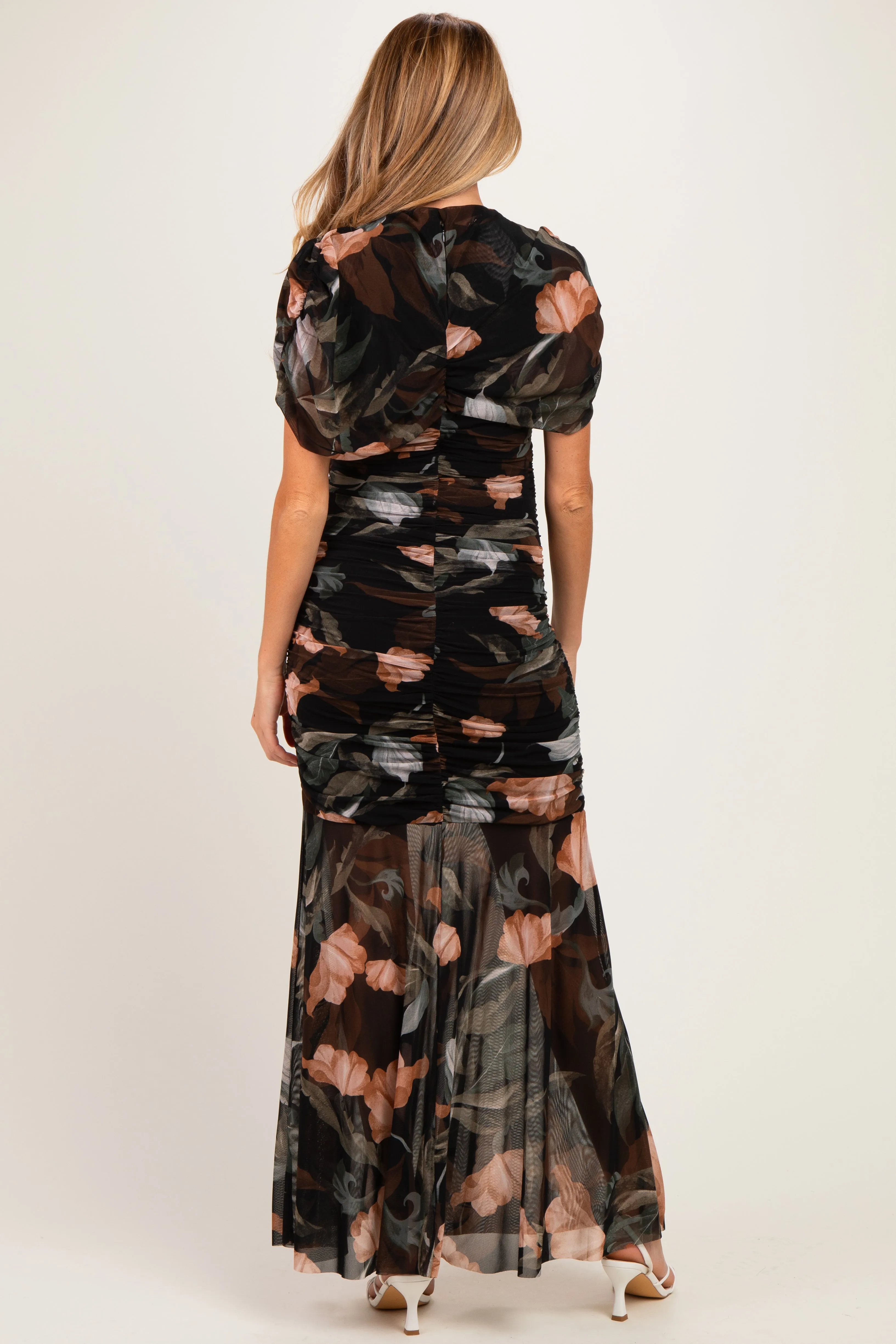 Multicolor Floral Mesh Ruched Maternity Maxi Dress sold by Pinkblush product image thumbnail 3