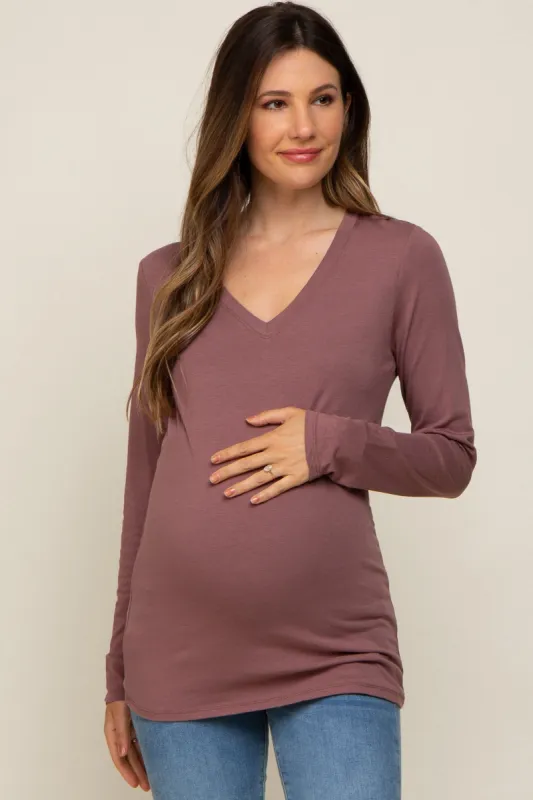 Burgundy Fitted Long Sleeve Maternity Top sold by Pinkblush