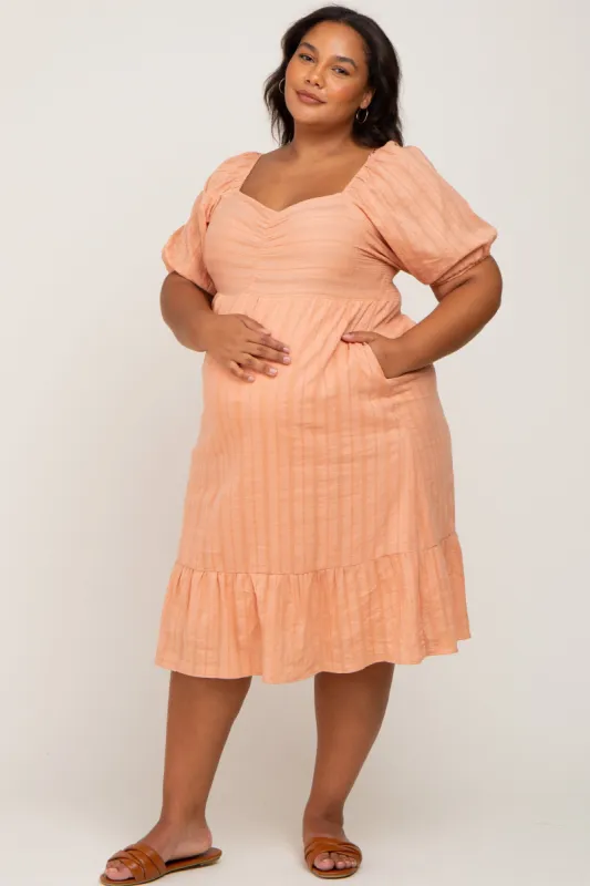Peach Textured Sweetheart Maternity Plus Midi Dress sold by Pinkblush