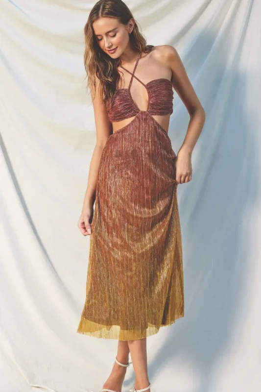 Gold Ombre Cutout Midi Dress made by Pinkblush