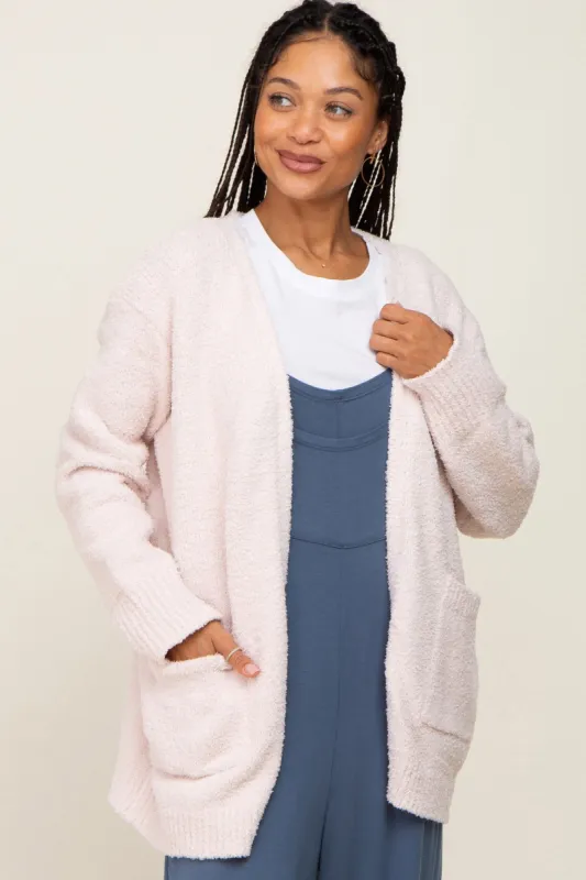 Ivory Fuzzy Knit Front Pocket Cardigan sold by Pinkblush