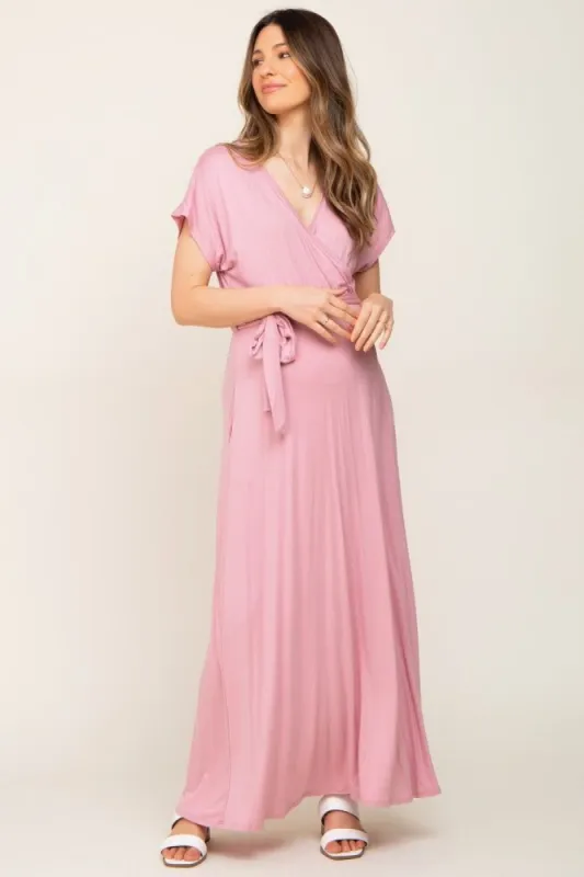 Mauve Basic Maternity/Nursing Wrap Maxi Dress sold by Pinkblush