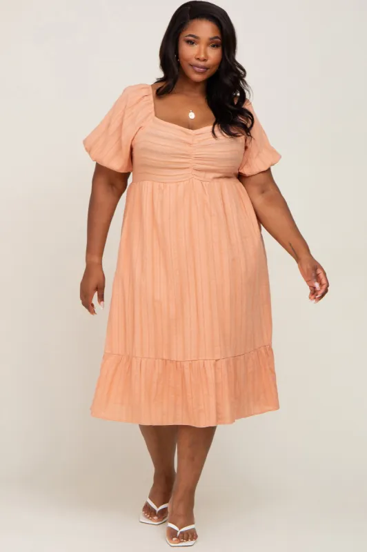 Peach Textured Sweetheart Plus Midi Dress sold by Pinkblush