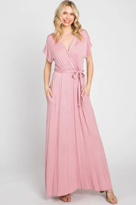 Mauve Basic Wrap Maxi Dress sold by Pinkblush