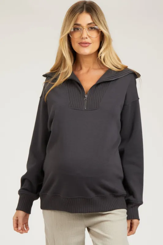 Charcoal High-Neck Maternity Fleece Pullover sold by Pinkblush