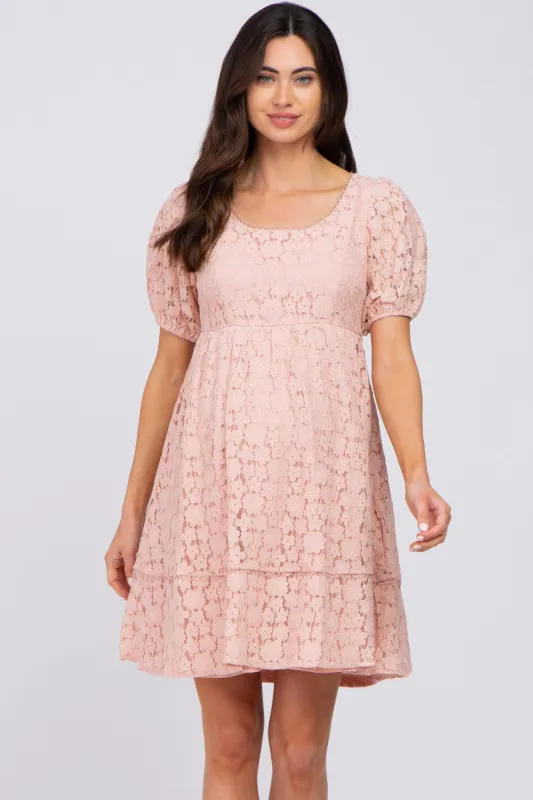Pink Floral Lace Short Sleeve Maternity Dress sold by Pinkblush