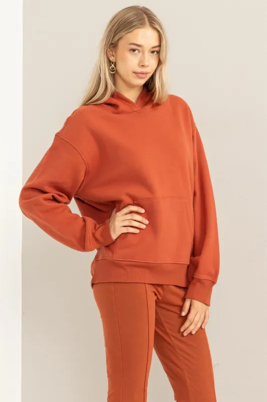 Rust Front Pocket Hooded Fleece Sweatshirt sold by Pinkblush